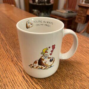 Vintage Dog and Bird Friends "You're Always On My Mind" Coffee Cup Mug by Papel